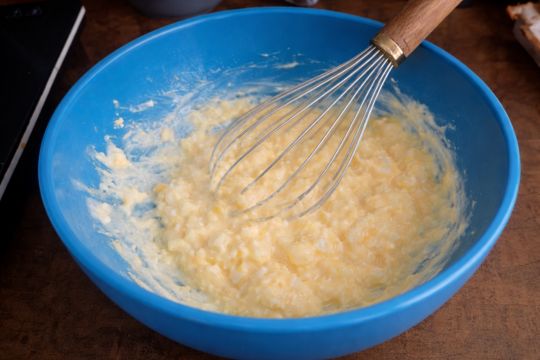 Egg sandwich batter in a bowl. 